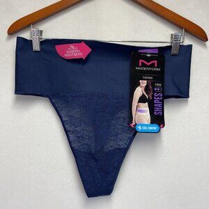 MAIDENFORM Women's Tame Your Tummy Lace Thong Panties 2XL Navy New